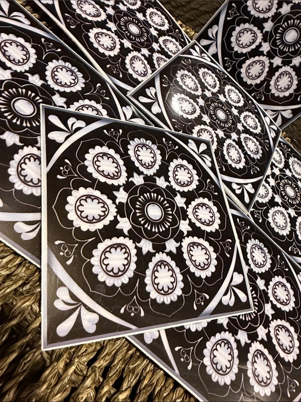 Set of 15 Black & White Mandala Decorative Tiles Peel & Stick Art Decals 4